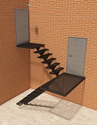 Лестница металлическая ЛМ180-11 на монокосоуре с площадкой и поворотом 180°